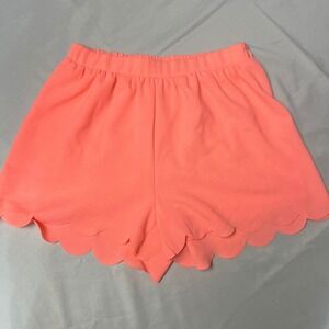 Everly Scalloped Lined Shorts Elastic Waist Casual Summer Coral 3" Inseam Size S